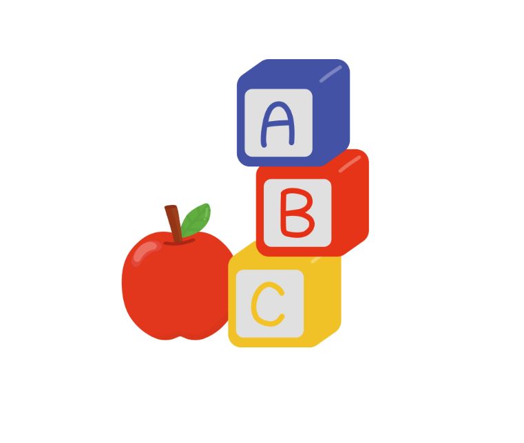 Apple and stacked alphabet blocks